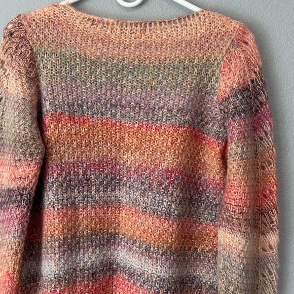 Elsamanda Sweater Peach Striped Pullover Size Large Alpaca Wool Mohair Italy - Picture 8 of 9